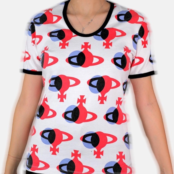VIVIENNE WESTWOOD MAN SATURN ORB RED BLUE PRINT GRAPHIC T-SHIRT - Picture 3 of 4